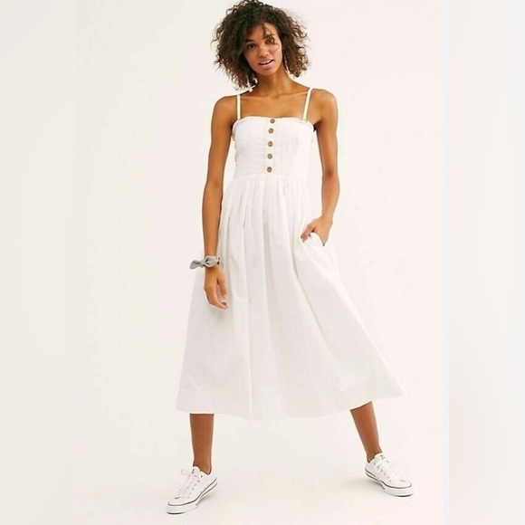 Free people Lilah Pleated Casual Bohemian Trendy Style Tube Midi Pockets Dress S - Picture 5 of 5